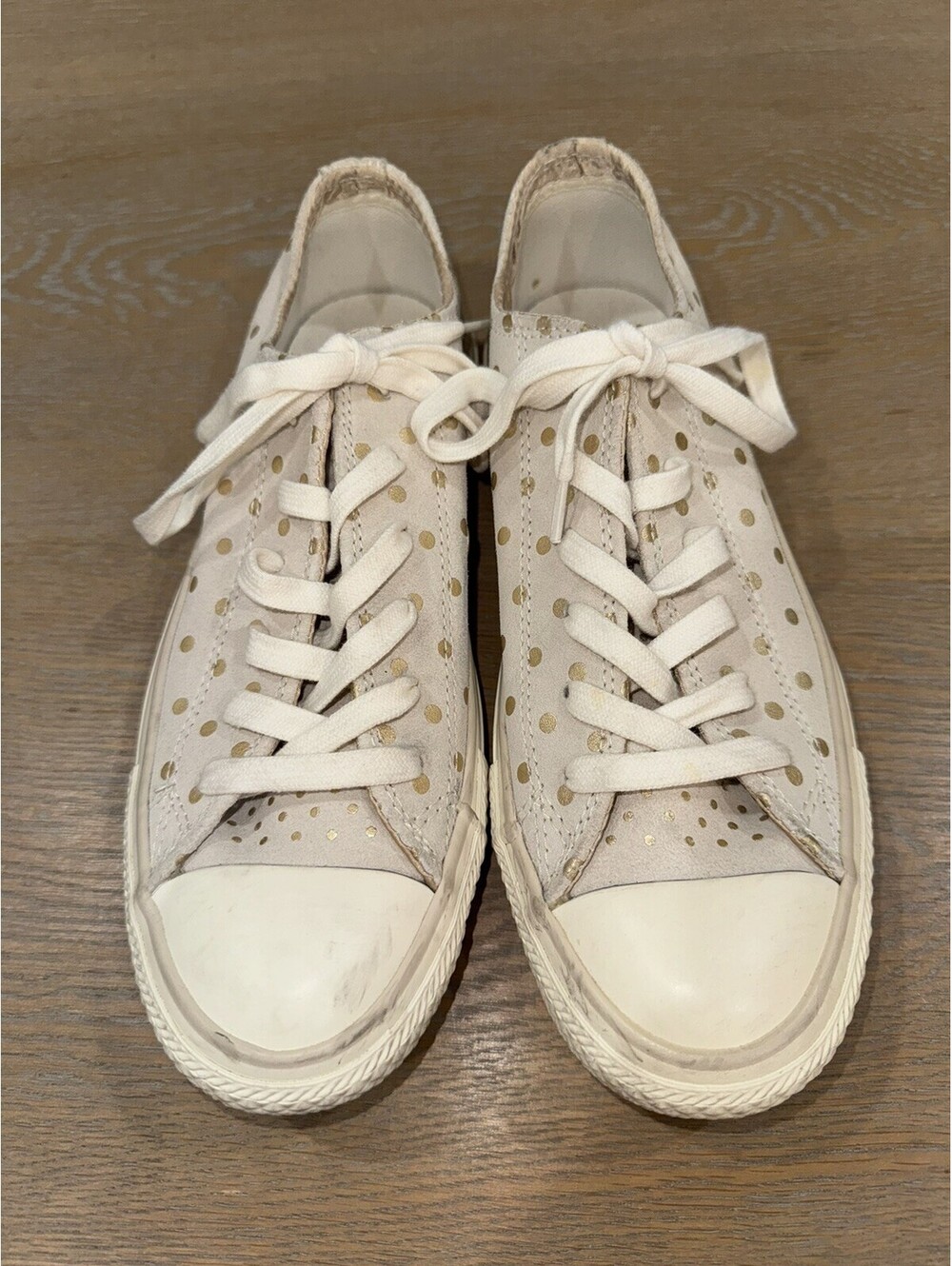 Converse Shoes Womens 7 Chuck Taylor All Star Lo Polka Dots Sneakers Beige Gold